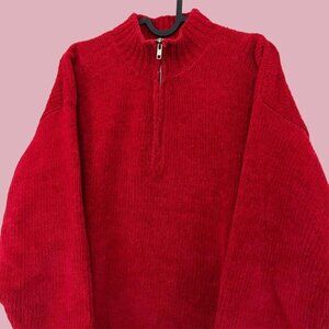 red vintage 90s plus size quarter zip chenille sweater